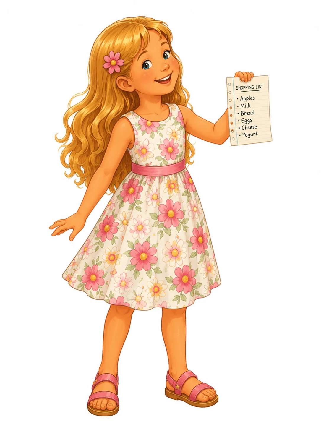 Big Girl holding a shopping list.