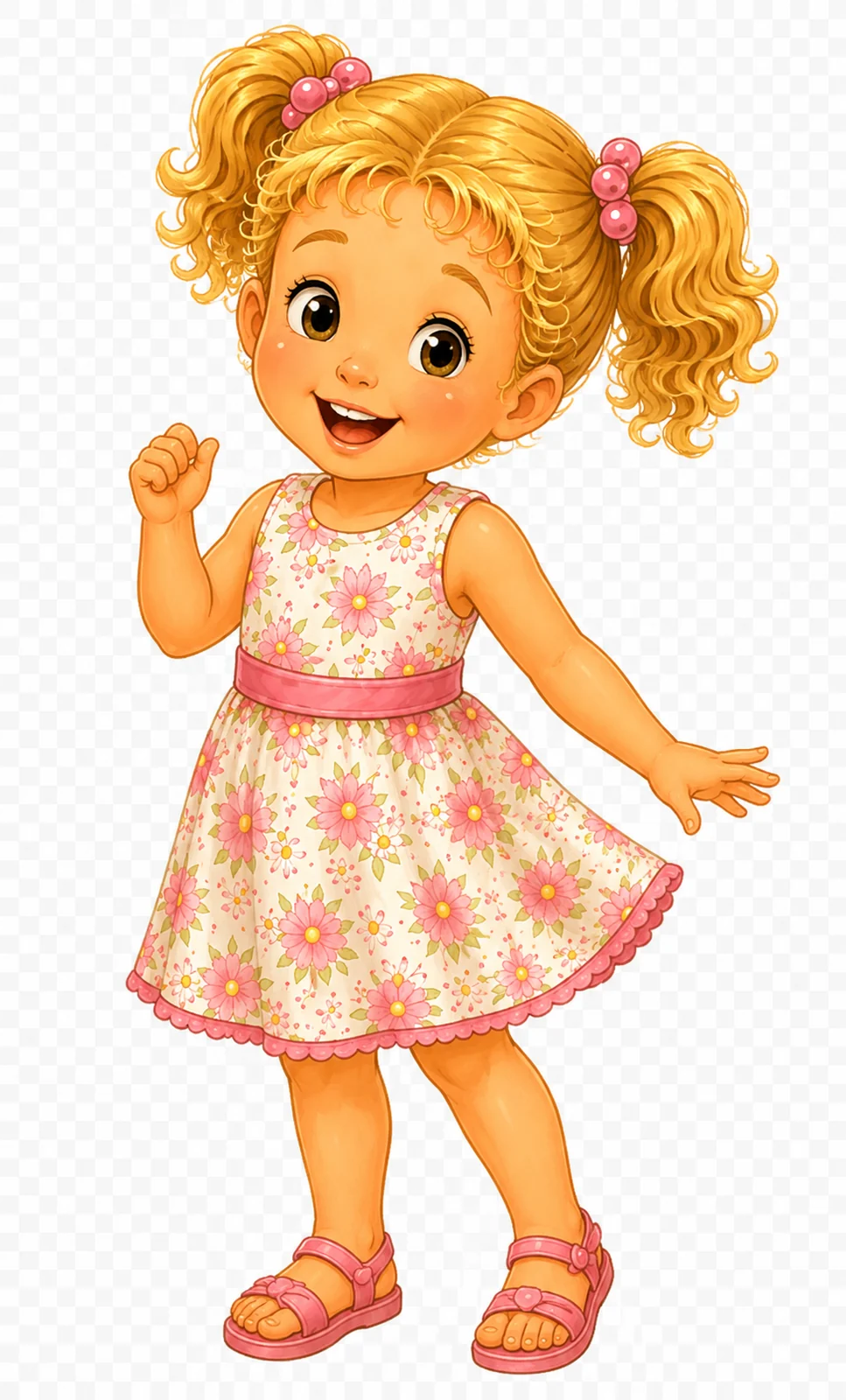 Little Girl smiling in her flower dress.